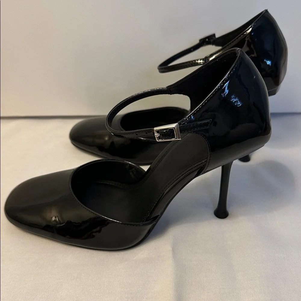 Zara Patent Black Ankle Strap Heels